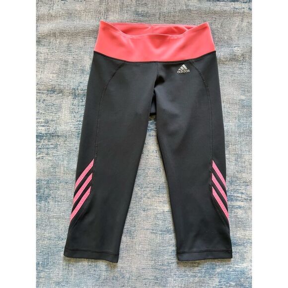 Adidas Black Peach Pink Climalite Cropped Athletic Leggings Medium - Picture 1 of 6